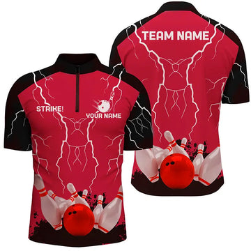Men's Bowling Quarter Zip Jersey - Red Lightning Storm N6646