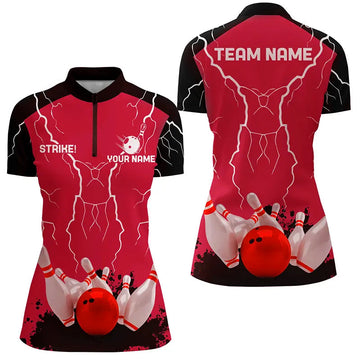 Women's Bowling Quarter Zip Jersey - Red Lightning Storm Team N6646