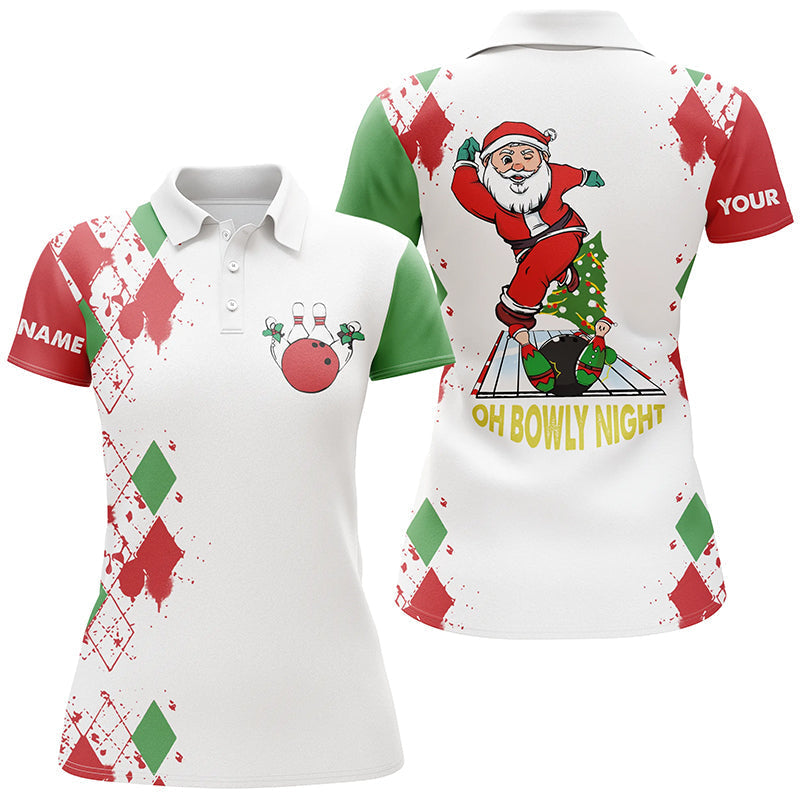 Women's Bowling Polo Shirt - Funny Santa Design - White Christmas N6883