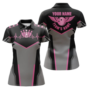 Women's Pink Bowling Polo Shirt with Custom Name and Team Name N4764