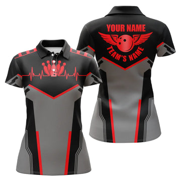 Red Women's Custom Bowling Polo Shirt with Name and Team N4764