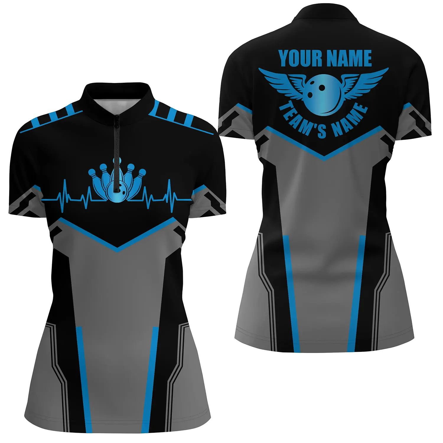 Women's Custom Bowling Quarter Zip Shirt - Blue N4764
