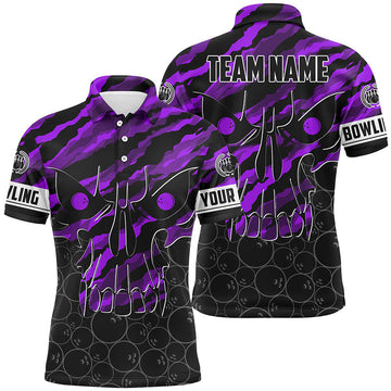 Personalised Purple Camo Skull Bowling Polo Shirt for Men N7322