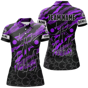 Women's Purple Camo Bowling Polo Shirt - Custom Team Name N7322