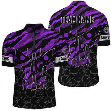 Men's Purple Camo Bowling Quarter Zip Shirt - Custom Team Name N7322