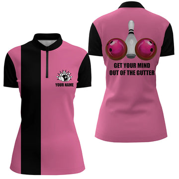 Pink Quarter-Zip Bowling Team Shirt for Women N5520