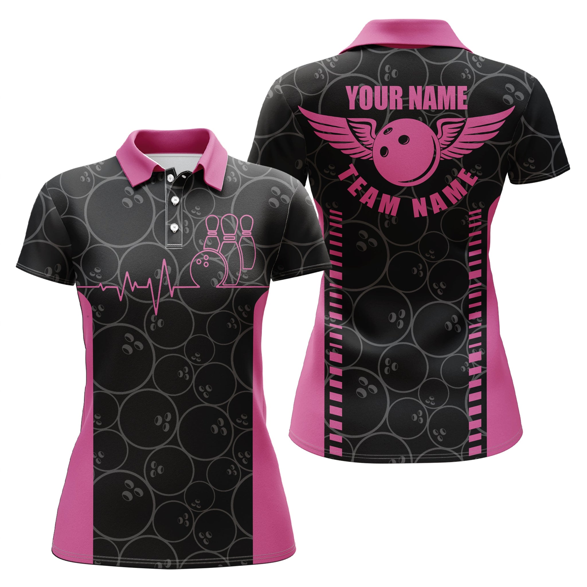 Personalised Pink Polo Shirt for Women - Bowling Team Design N5522