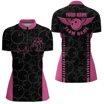 Personalised Pink Quarter-Zip Bowling Shirts for Women N5522
