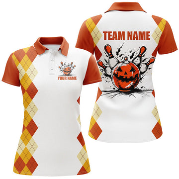 Women's Custom Orange Argyle Bowling Pumpkin Jersey N8089