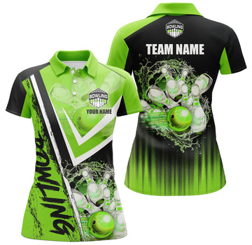Black & Green Women's Bowling Polo, Quarter Zip Team Jersey N8093