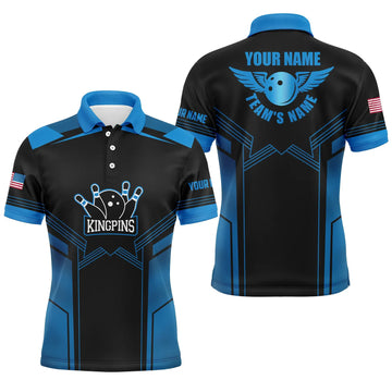Men's Custom Blue & Black Bowling Polo Shirts N4770