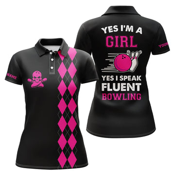 Pink Argyle Bowling Polo Shirt for Women N5011