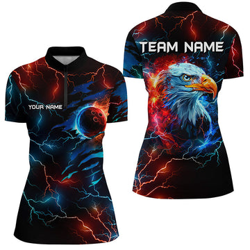 Women's Custom Red & Blue Lightning Bowling Polo Shirt N7890
