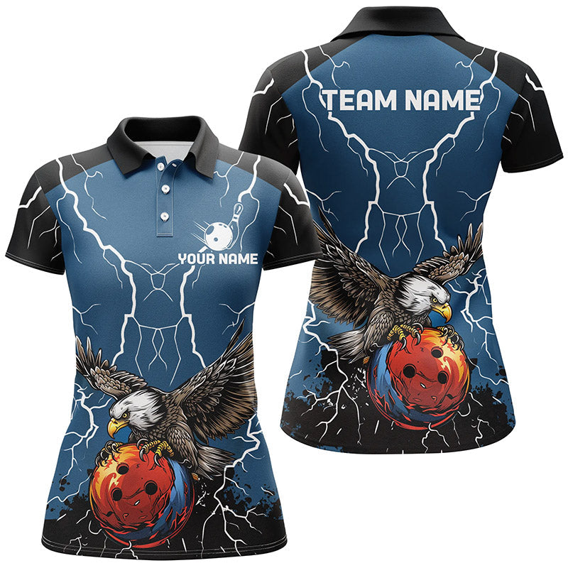 Women's Blue Bowling Polo Quarter Zip - Custom Eagle Lightning Storm Team Jersey N7893