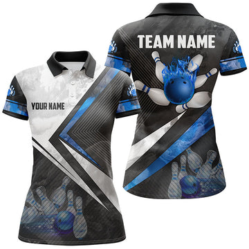 Women's Black & White Bowling Polo Shirt - Custom Team Design N6447