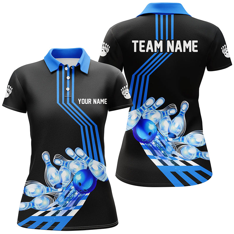 Women's Blue Bowling Polo Shirt - Custom Team Jersey N7070