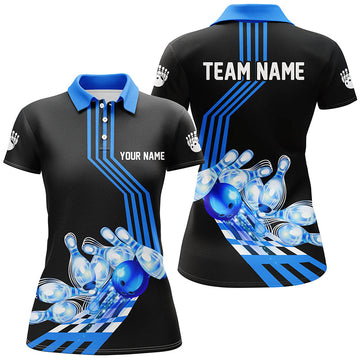 Women's Blue Bowling Polo Shirt - Custom Team Jersey N7070