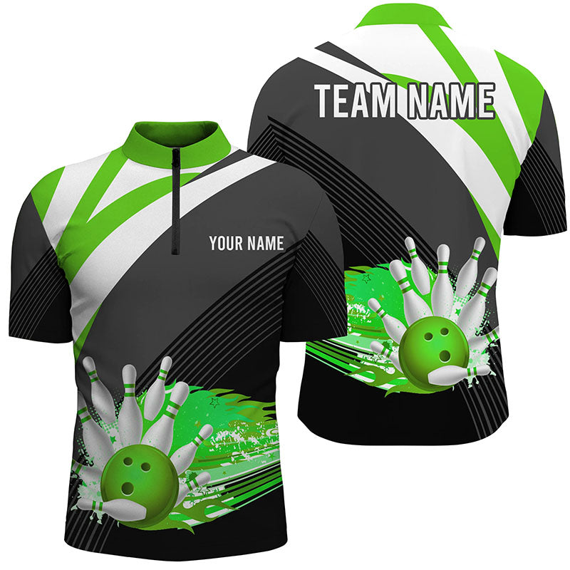 Men's Black & Green Bowling Quarter-Zip Shirt N7525