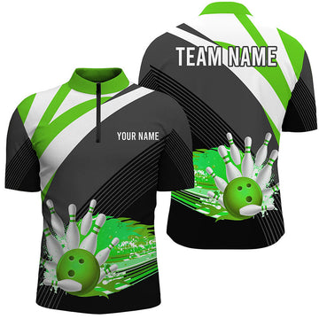 Men's Black & Green Bowling Quarter-Zip Shirt N7525