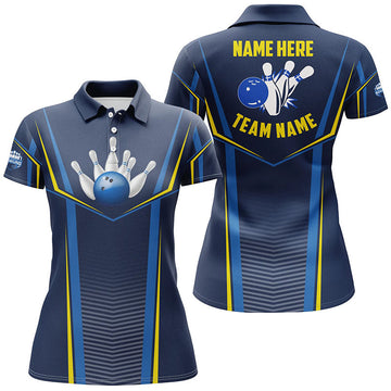 Women's Blue Bowling Polo Shirt - Custom Team Design N6210