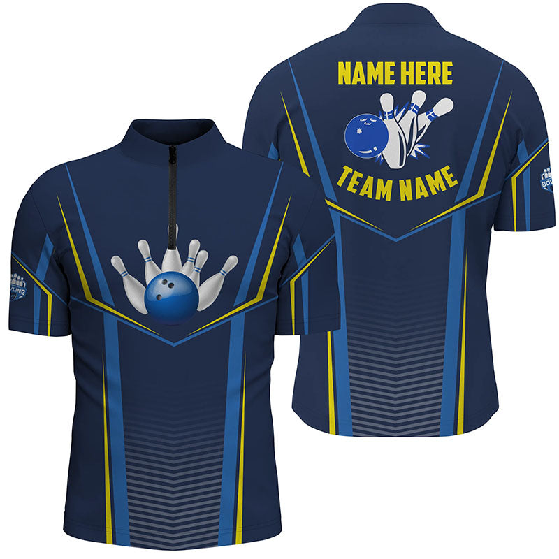 Men's Custom Blue Bowling Quarter Zip Shirt N6210