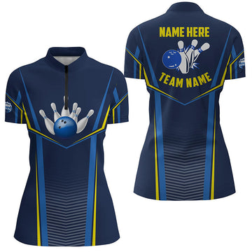 Women's Blue Bowling Quarter Zip Shirt N6210