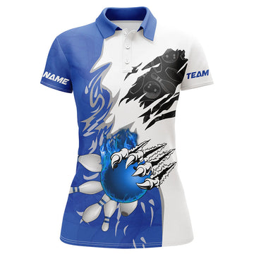 Women's White Bowling Polo Shirt with Flame Design N6460