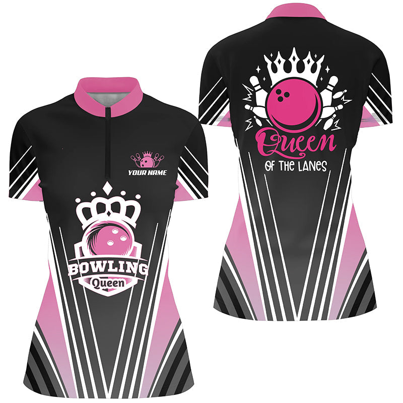Custom Pink Quarter Zip Bowling Shirt for Women N4607