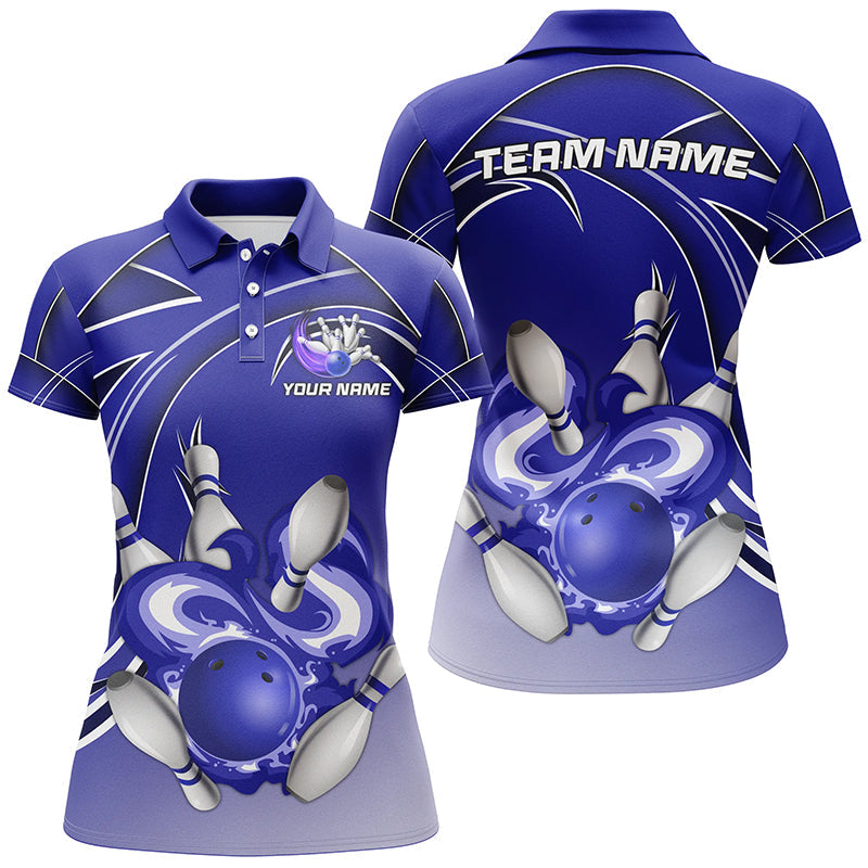 Women's Blue Bowling Polo Shirt - Custom Team Jersey N7073