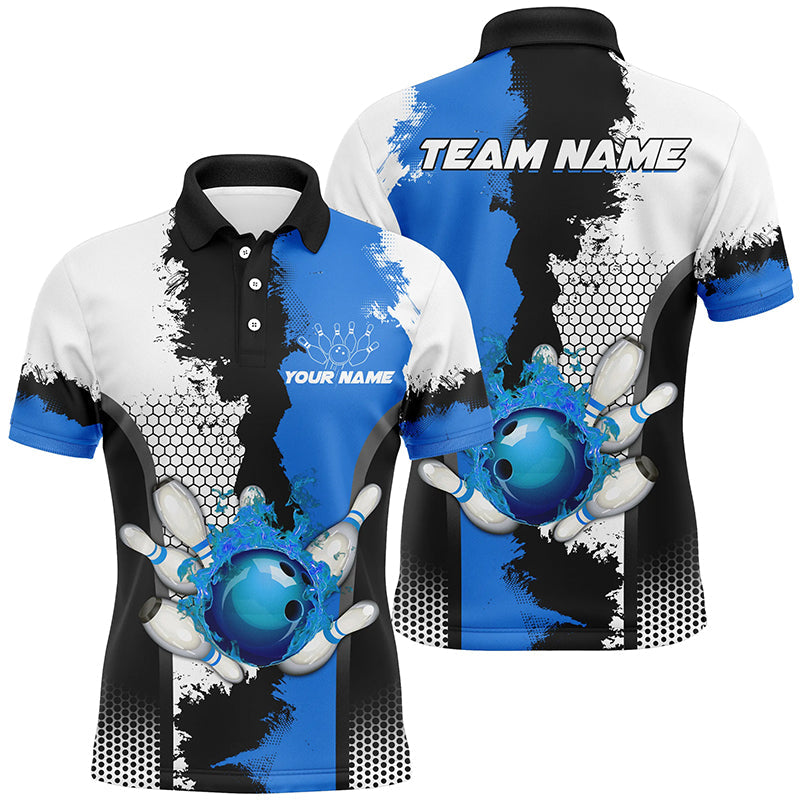 Men's Custom Bowling Polo Shirt - Black/White Fire League N7189