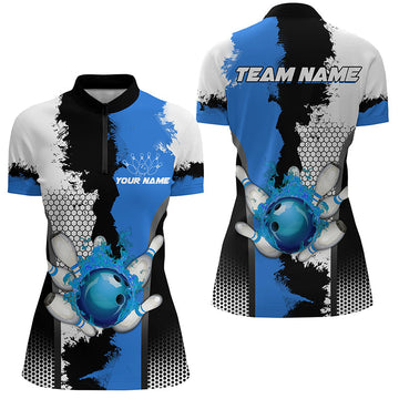 Women's Custom Blue Bowling Quarter Zip Shirt N7189