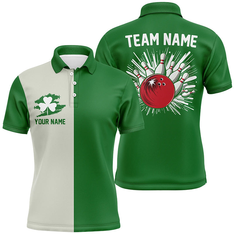 Green Clover Retro Men's Bowling Polo Shirt - Custom St. Patrick's Day Jersey N7193