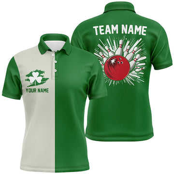 Green Clover Retro Men's Bowling Polo Shirt - Custom St. Patrick's Day Jersey N7193