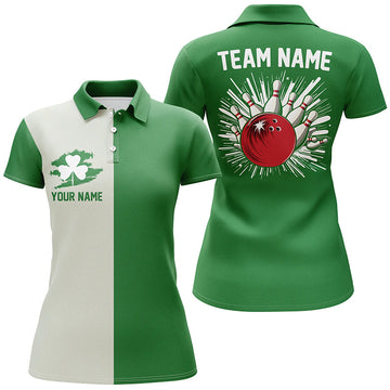 Green Clover Retro Women's Bowling Polo Shirt - Custom St. Patrick's Day Jersey N7193