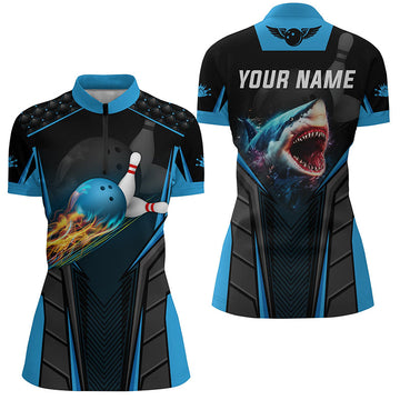 Custom Blue Shark Team Bowling Quarter-Zip Shirt for Women N5336