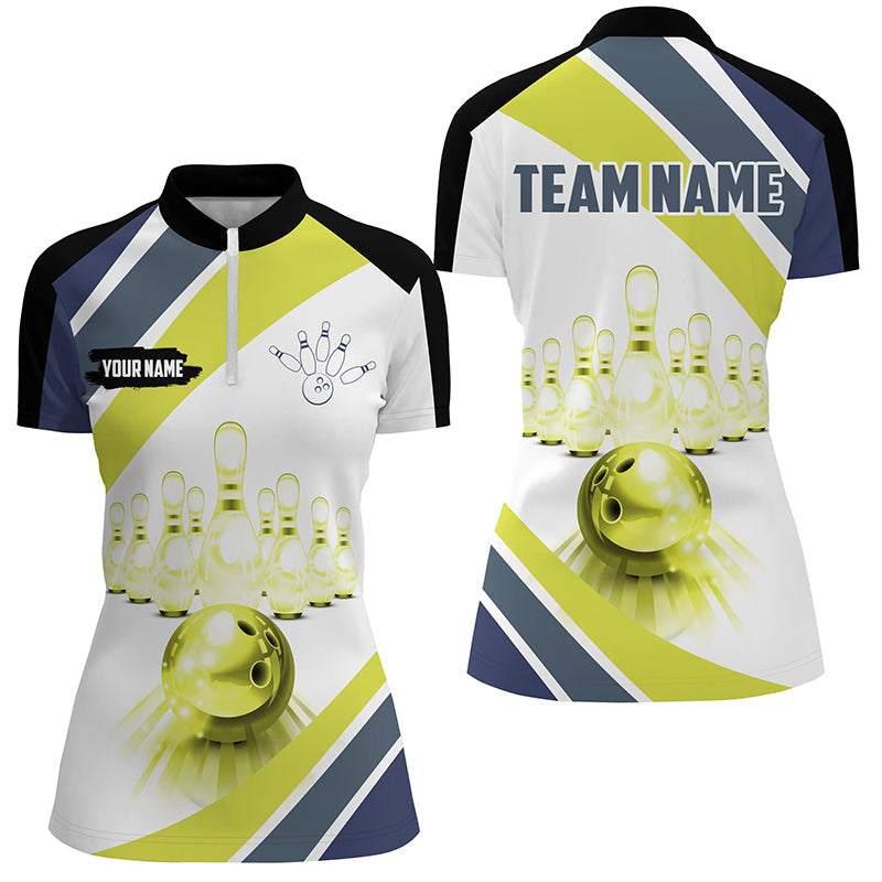 Lime Green Women's Bowling Quarter Zip Shirt - Custom Team Jersey N7534