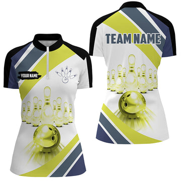 Lime Green Women's Bowling Quarter Zip Shirt - Custom Team Jersey N7534