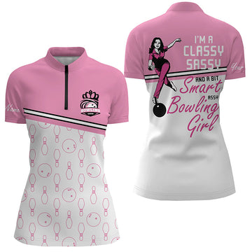 Custom Pink Women's Quarter-Zip Bowling Shirt N5562
