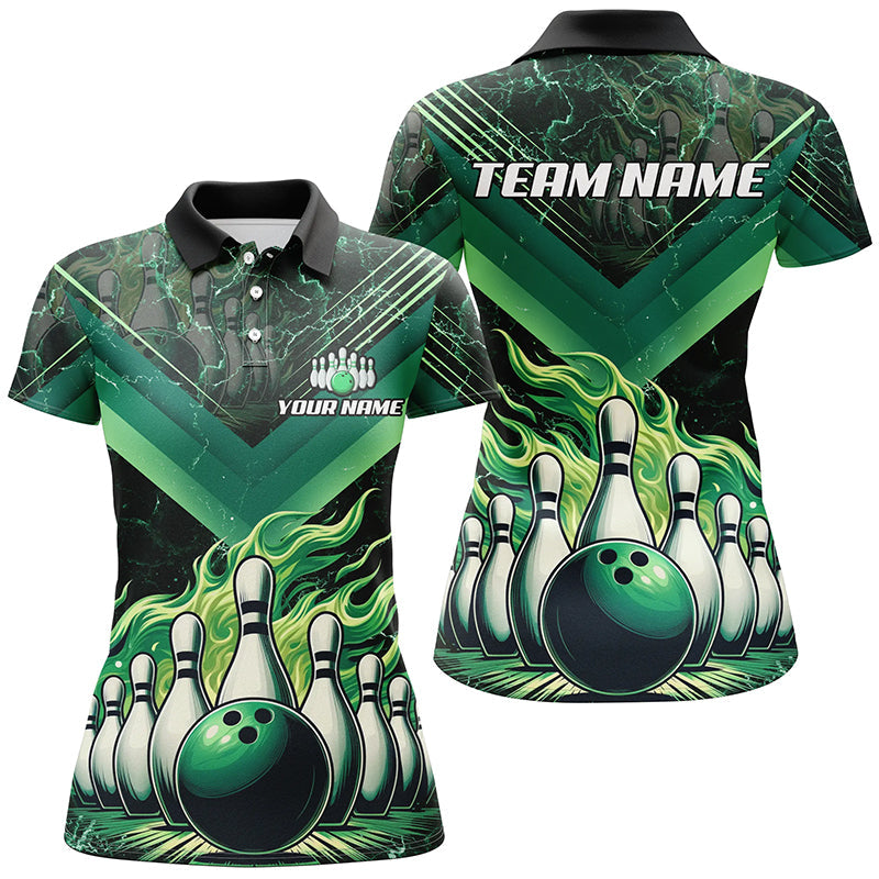 Women's Green Bowling Polo Quarter Zip Team Jersey N7674