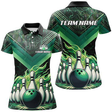 Women's Green Bowling Polo Quarter Zip Team Jersey N7674