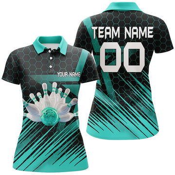 Turquoise Women's 3D Bowling Polo Shirt N6224