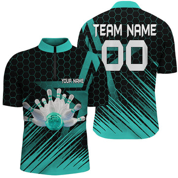 Turquoise Men's 3D Bowling Quarter Zip Jersey N6224