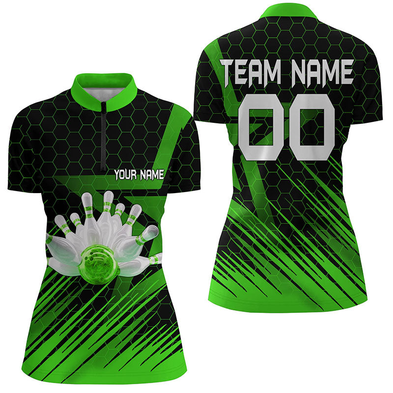 Women's Green 3D Bowling Quarter Zip Jersey N6225