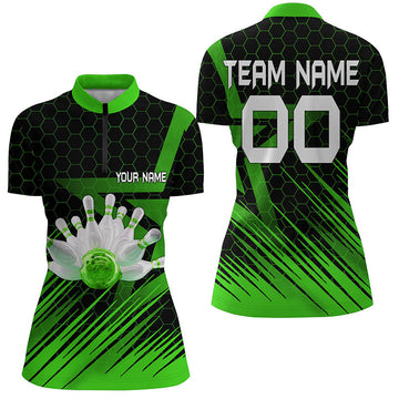 Women's Green 3D Bowling Quarter Zip Jersey N6225