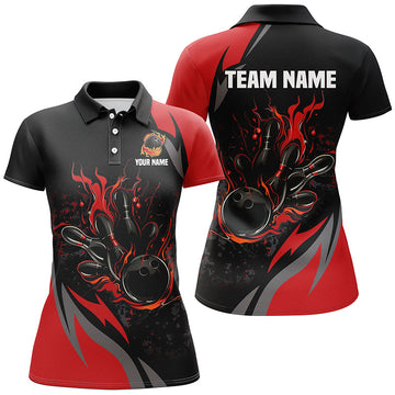 Women's Black & Red Flame Bowling Shirts - Team Jerseys N8346