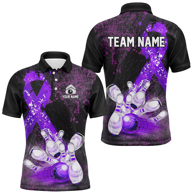 Custom Purple Grunge Bowling Shirts for Men - Breast Cancer Team N8353