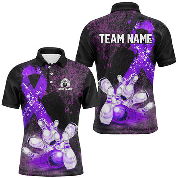 Custom Purple Grunge Bowling Shirts for Men - Breast Cancer Team N8353