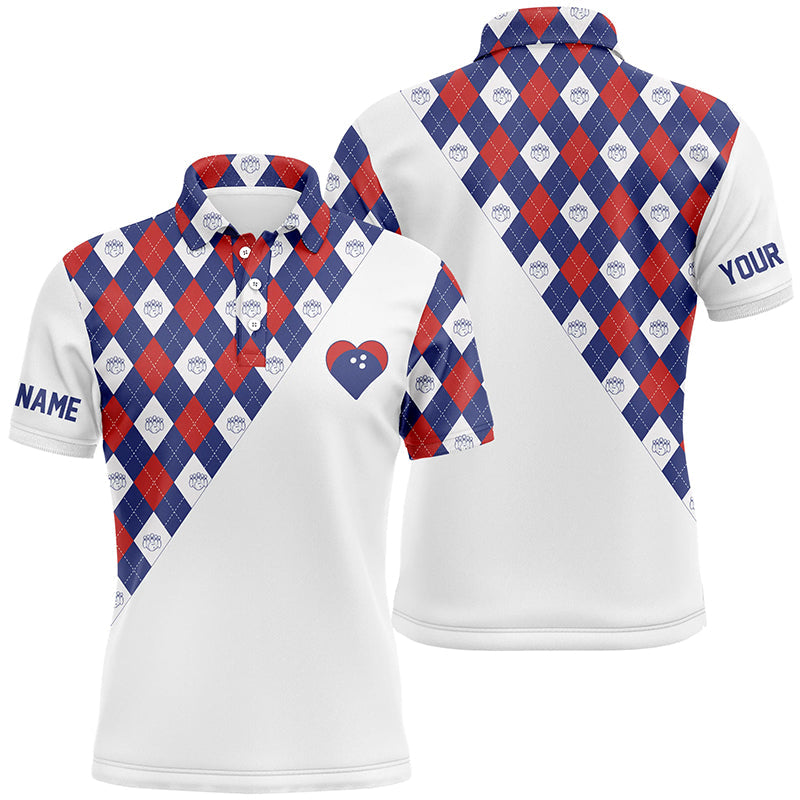 Men's Custom Red, White & Blue Argyle Bowling Polo Shirt N6710