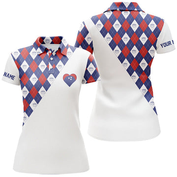 Women's Red, White & Blue Argyle Bowling Polo Shirt N6710