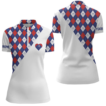 Women's Red, White & Blue Argyle Bowling Quarter Zip Shirt N6710